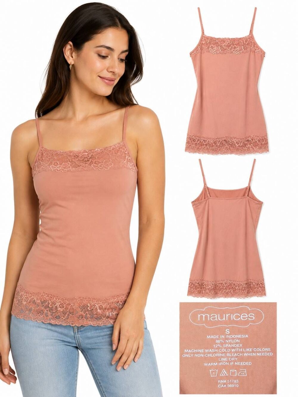 Maurices Lace Trim Cami Tank Womens S/M Blush Nude